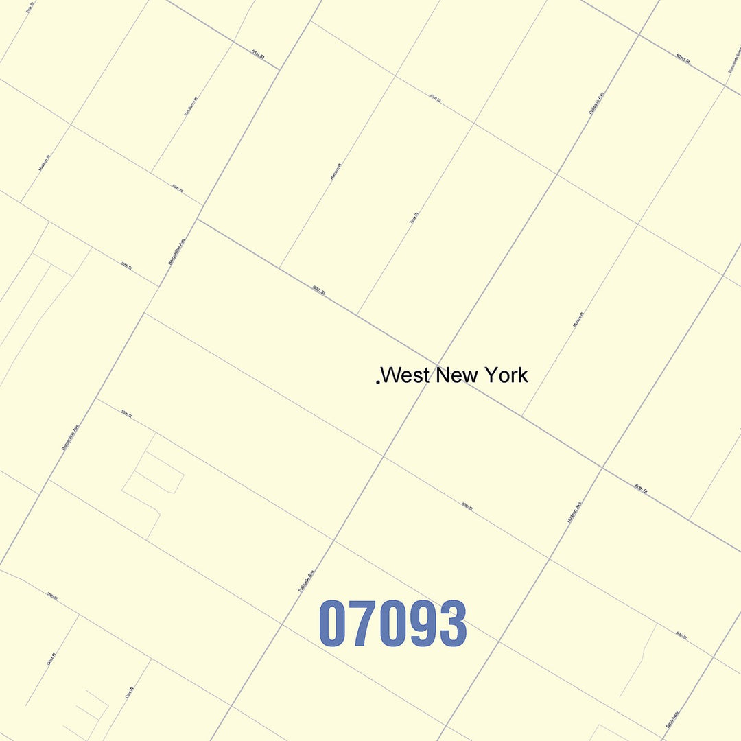 Color Cast Zip Code Style Wall Map of West New York, NJ