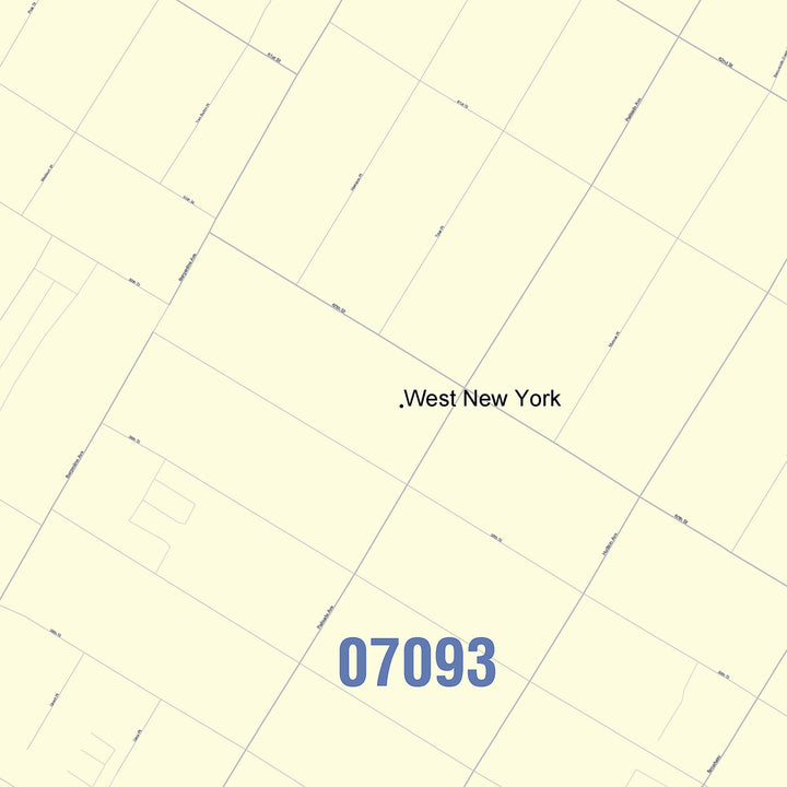 Color Cast Zip Code Style Wall Map of West New York, NJ