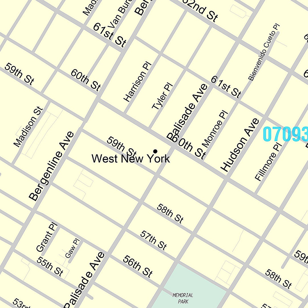 Premium Style Wall Map of West New York, NJ