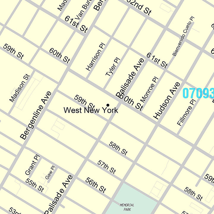 Premium Style Wall Map of West New York, NJ