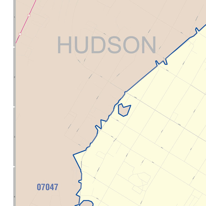 Color Cast Zip Code Style Wall Map of West New York, NJ