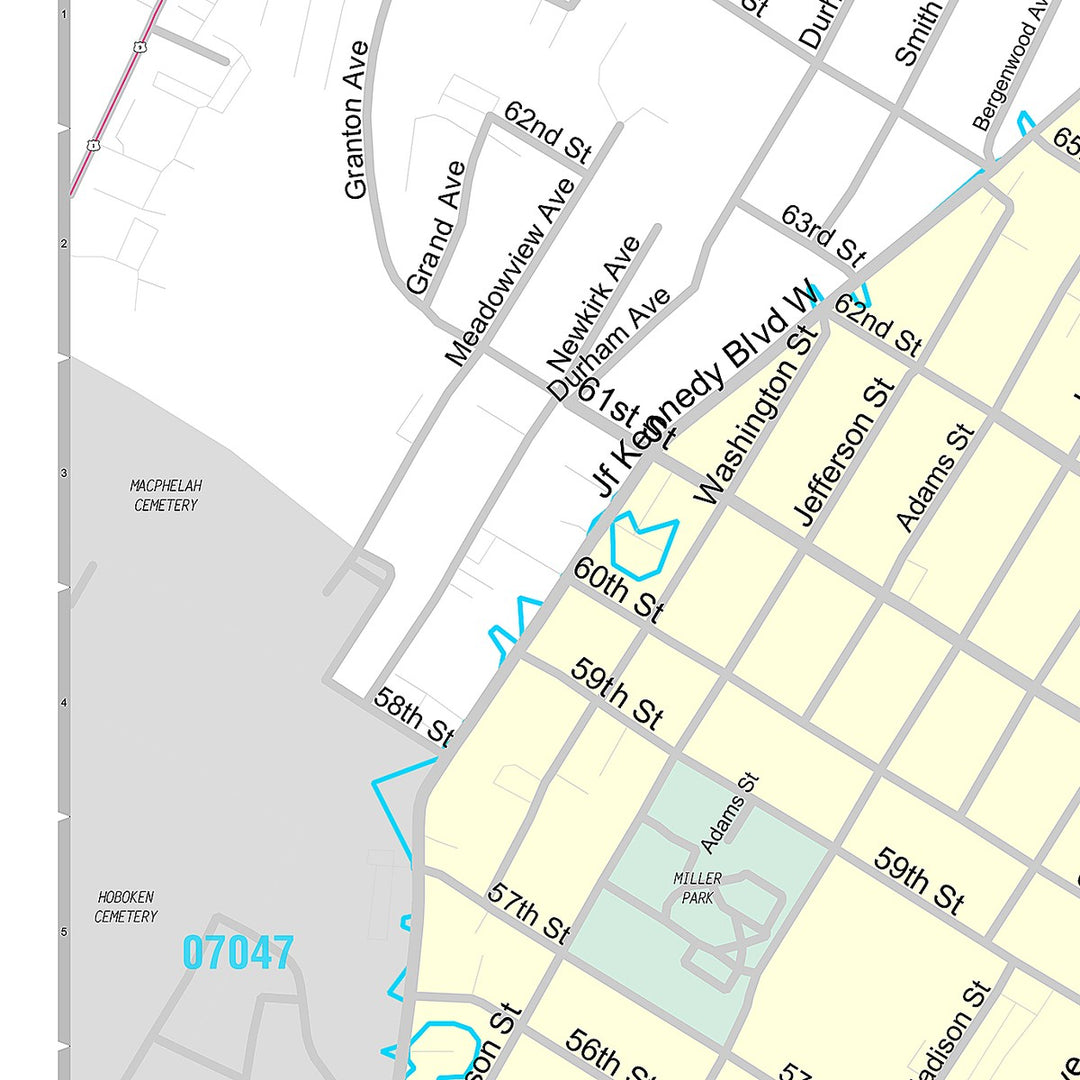 Premium Style Wall Map of West New York, NJ