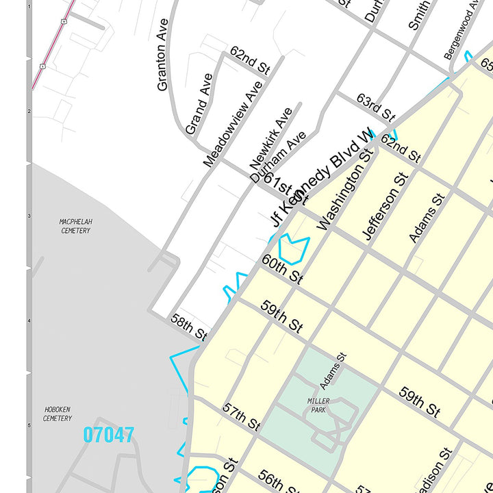 Premium Style Wall Map of West New York, NJ