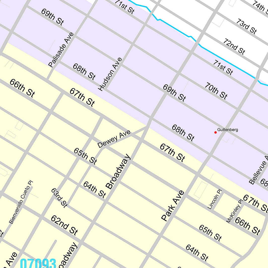 Premium Style Wall Map of West New York, NJ