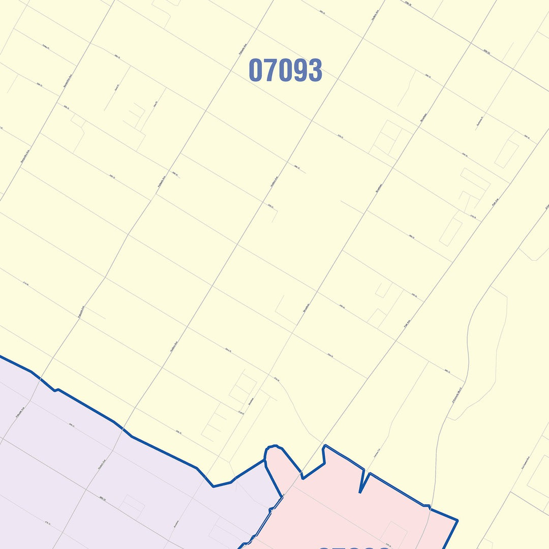 Color Cast Zip Code Style Wall Map of West New York, NJ