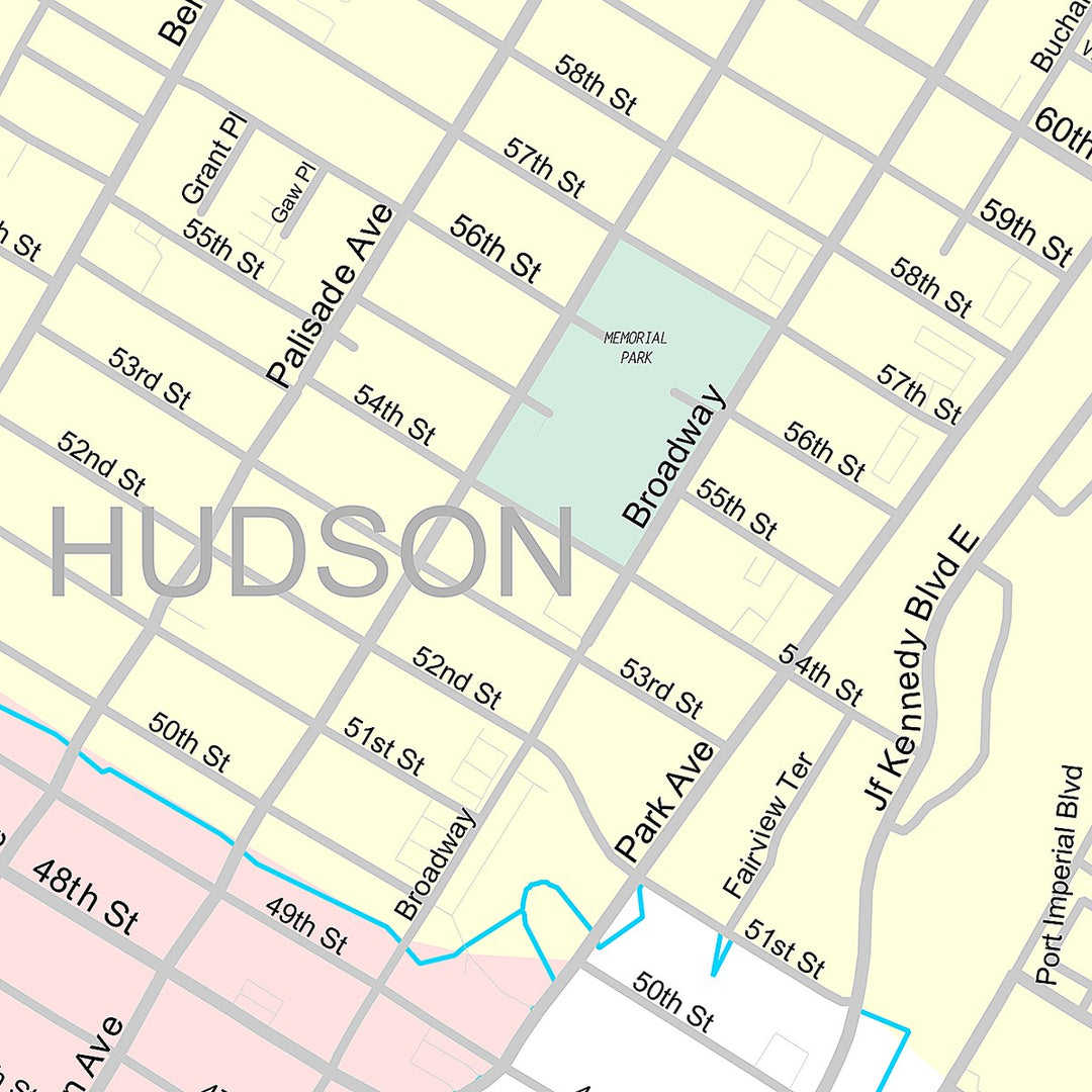 Premium Style Wall Map of West New York, NJ
