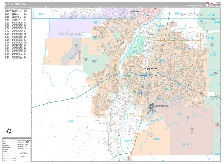 Premium Style Wall Map of Albuquerque NM