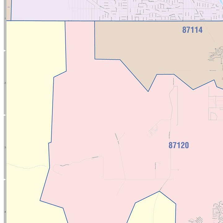Color Cast Zip Code Style Wall Map of Albuquerque NM