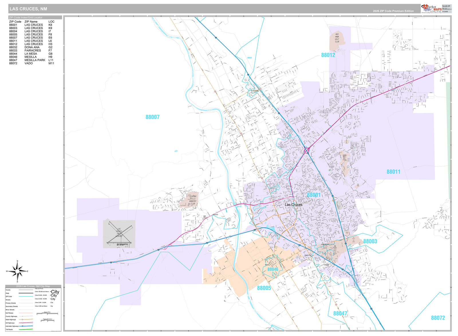 Premium Style Wall Map of Las Cruces, NM