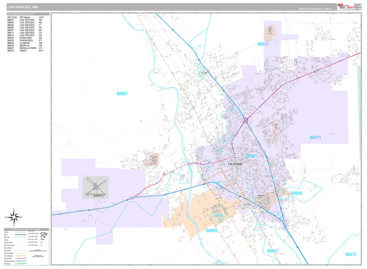 Premium Style Wall Map of Las Cruces, NM