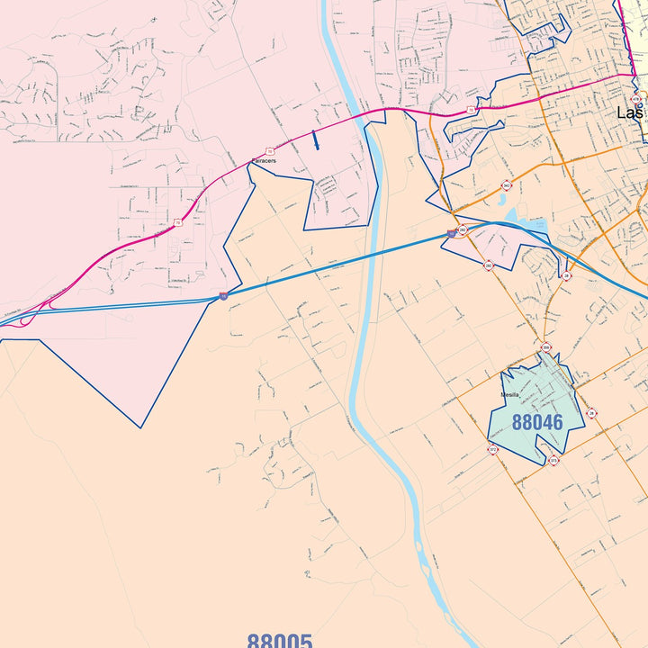 Color Cast Zip Code Style Wall Map of Las Cruces, NM