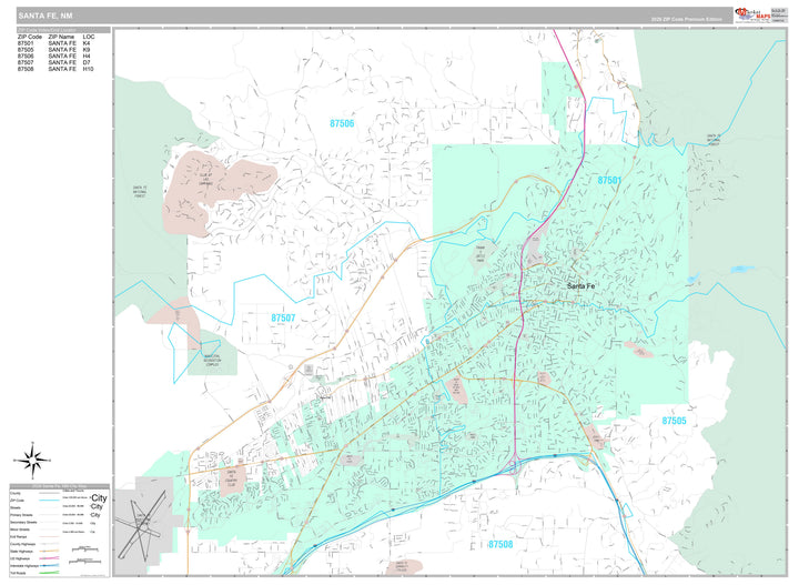 Premium Style Wall Map of Santa Fe, NM