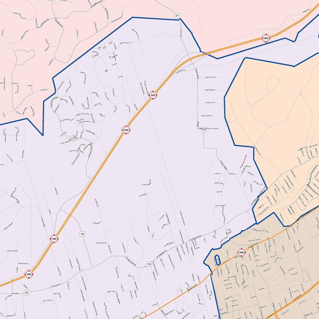 Color Cast Zip Code Style Wall Map of Santa Fe, NM