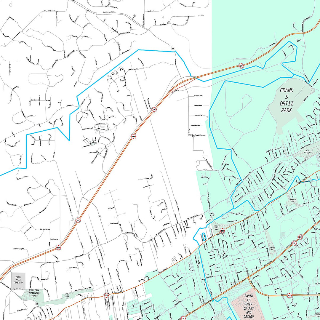 Premium Style Wall Map of Santa Fe, NM