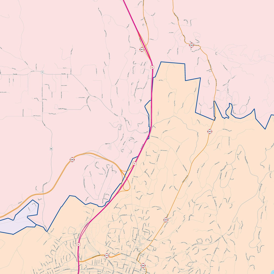 Color Cast Zip Code Style Wall Map of Santa Fe, NM