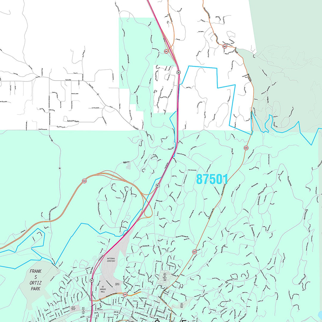 Premium Style Wall Map of Santa Fe, NM