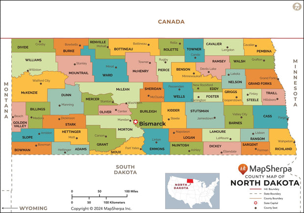 North Dakota Counties Map
