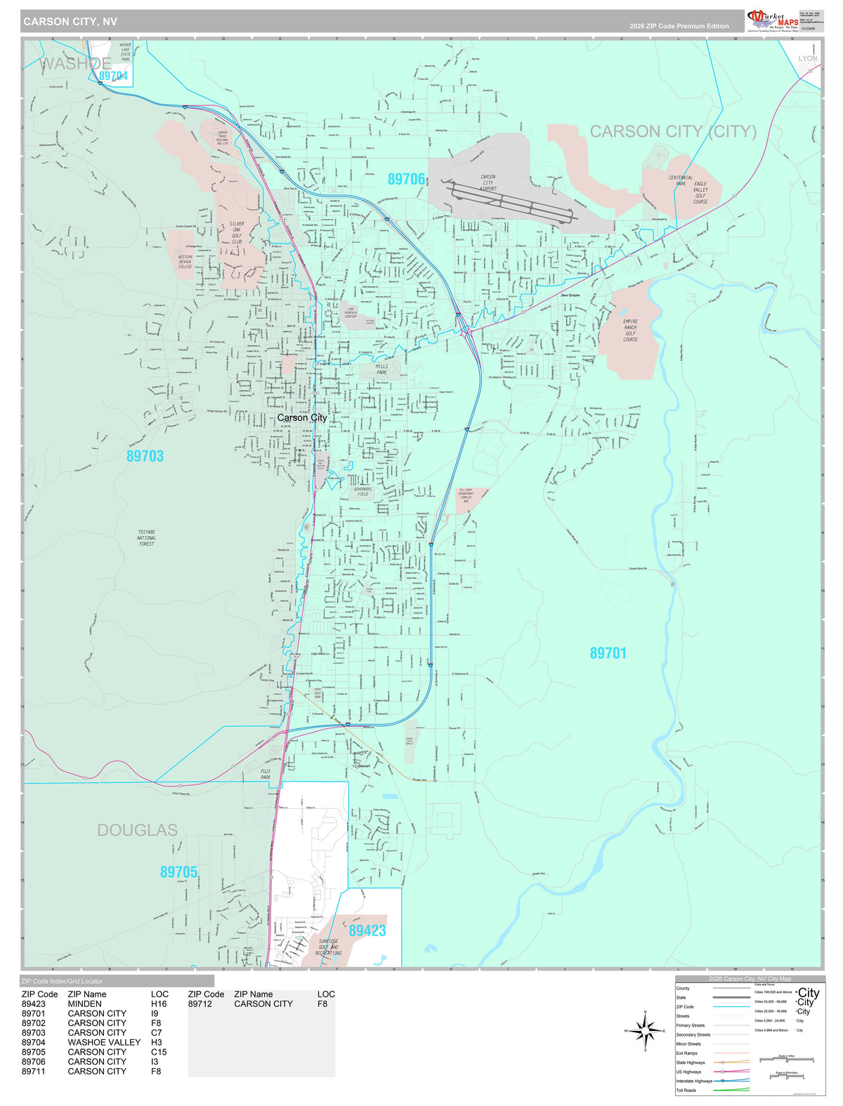 Carson Center Map Premium Style Wall Map of Carson City, NV – American Map Store