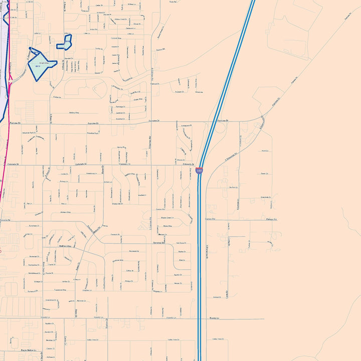 Color Cast Zip Code Style Wall Map of Carson City, NV