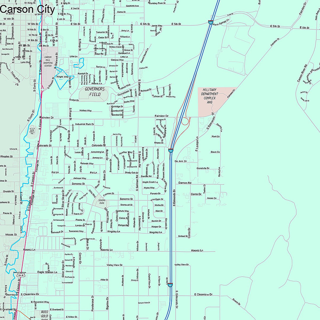Premium Style Wall Map of Carson City, NV