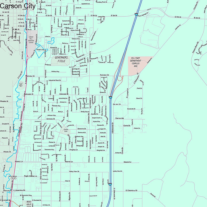 Premium Style Wall Map of Carson City, NV