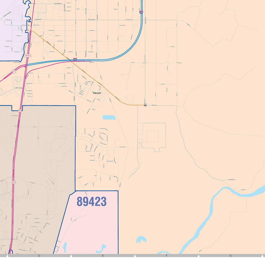 Color Cast Zip Code Style Wall Map of Carson City, NV