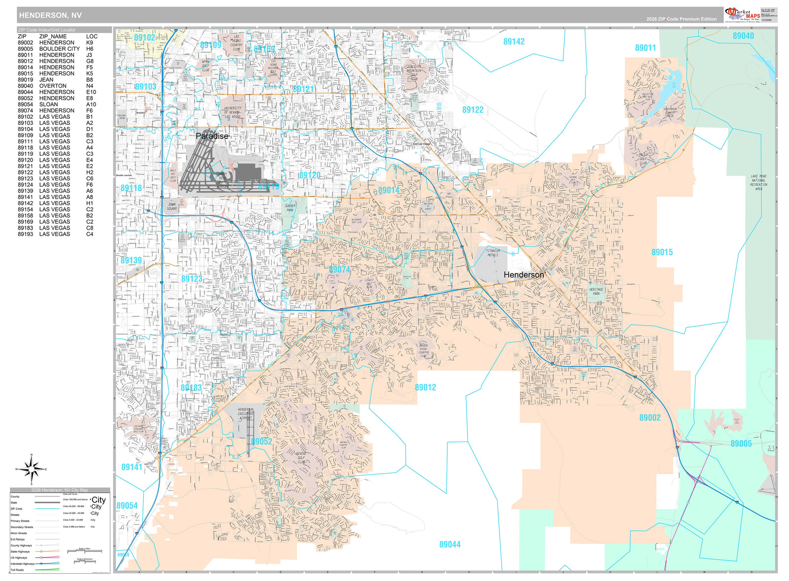 Premium Style Wall Map of Henderson NV.