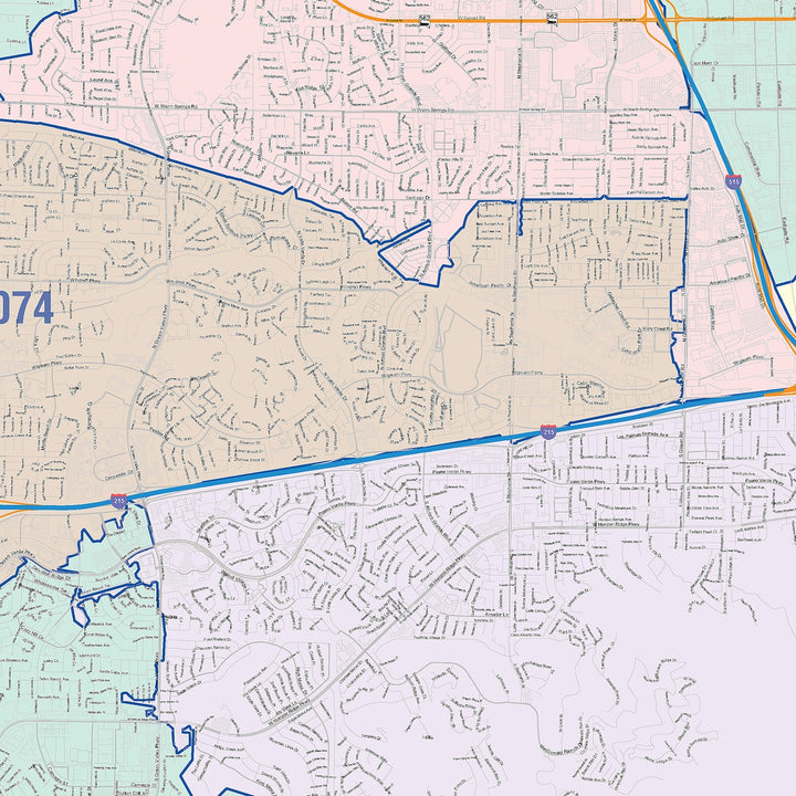 Color Cast Zip Code Style Wall Map of Henderson, NV