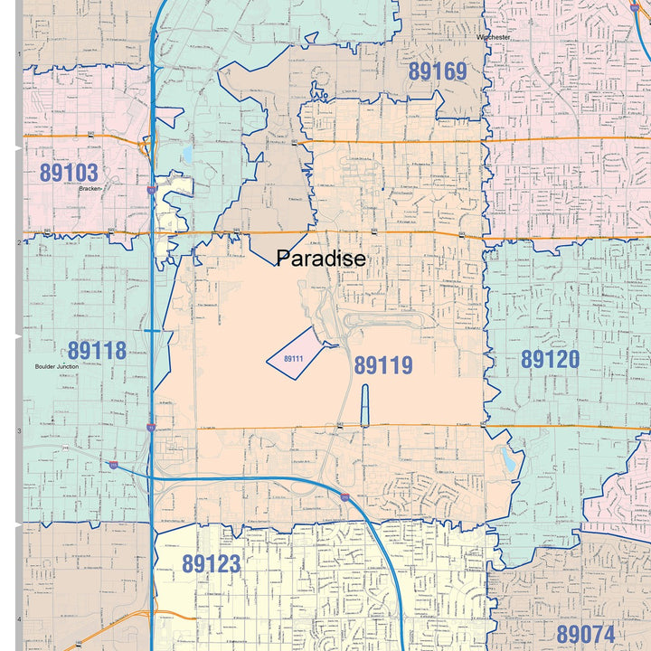 Color Cast Zip Code Style Wall Map of Henderson, NV