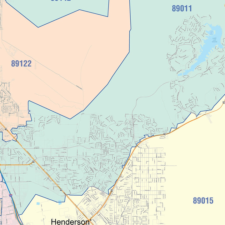 Color Cast Zip Code Style Wall Map of Henderson, NV
