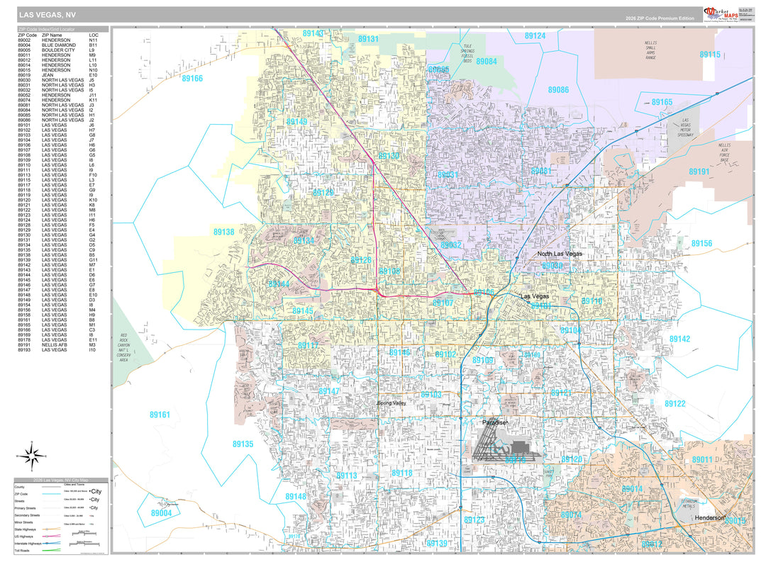 Premium Style Wall Map of Las Vegas NV.