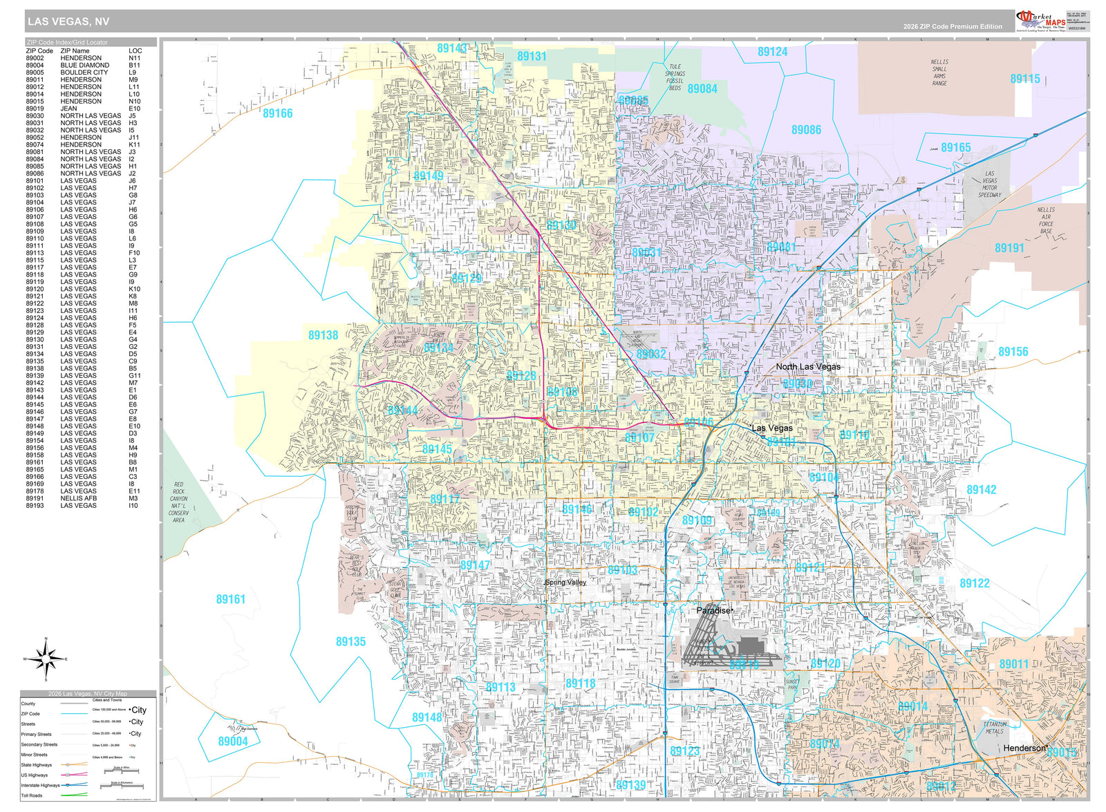 Premium Style Wall Map of Las Vegas NV.