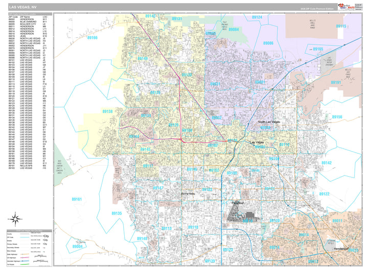 Premium Style Wall Map of Las Vegas NV.