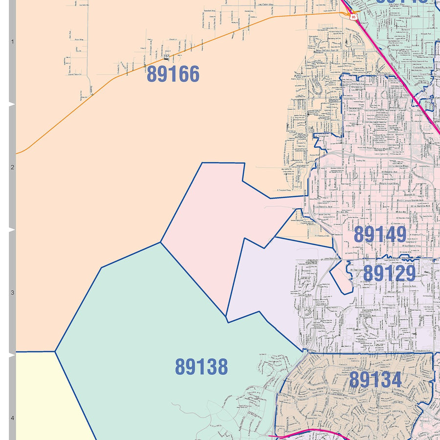 Color Cast Zip Code Style Wall Map of Las Vegas, NV – American Map Store