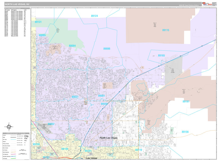 Premium Style Wall Map of North Las Vegas NV.