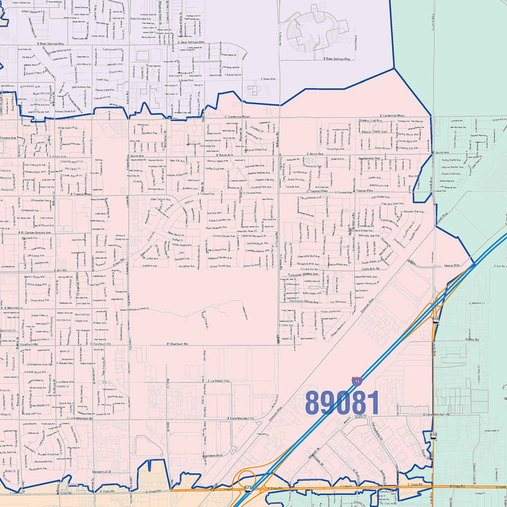 Color Cast Zip Code Style Wall Map of North Las Vegas, NV
