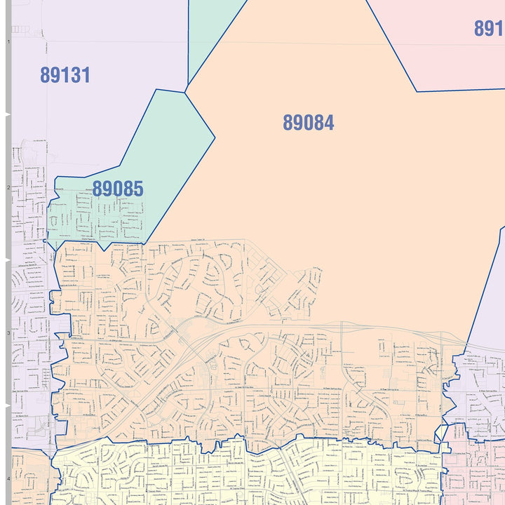 Color Cast Zip Code Style Wall Map of North Las Vegas, NV