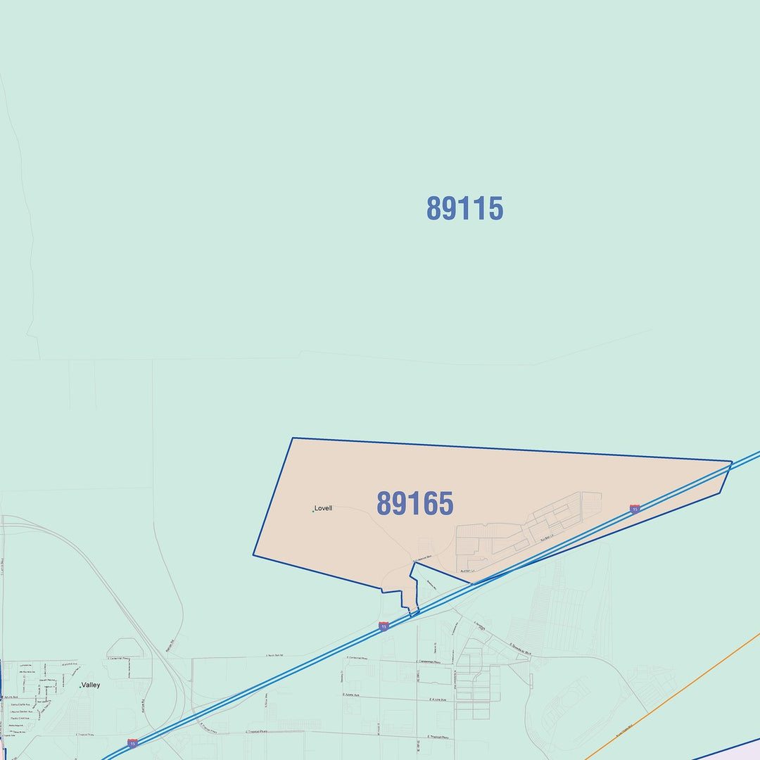 Color Cast Zip Code Style Wall Map of North Las Vegas, NV