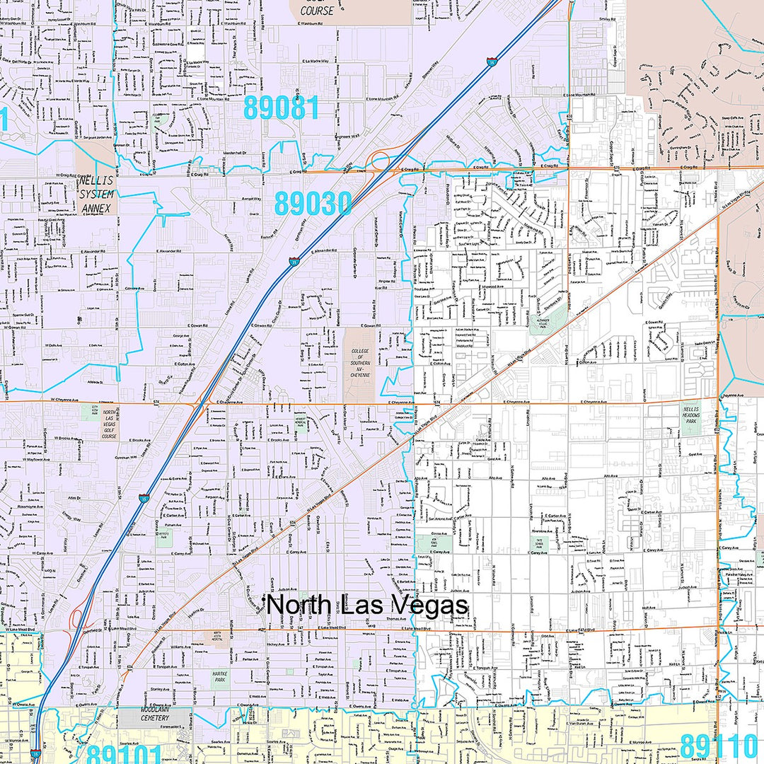 Premium Style Wall Map of North Las Vegas NV.