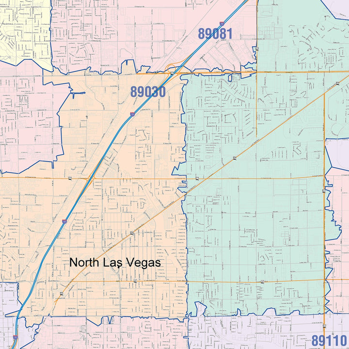 Color Cast Zip Code Style Wall Map of North Las Vegas, NV