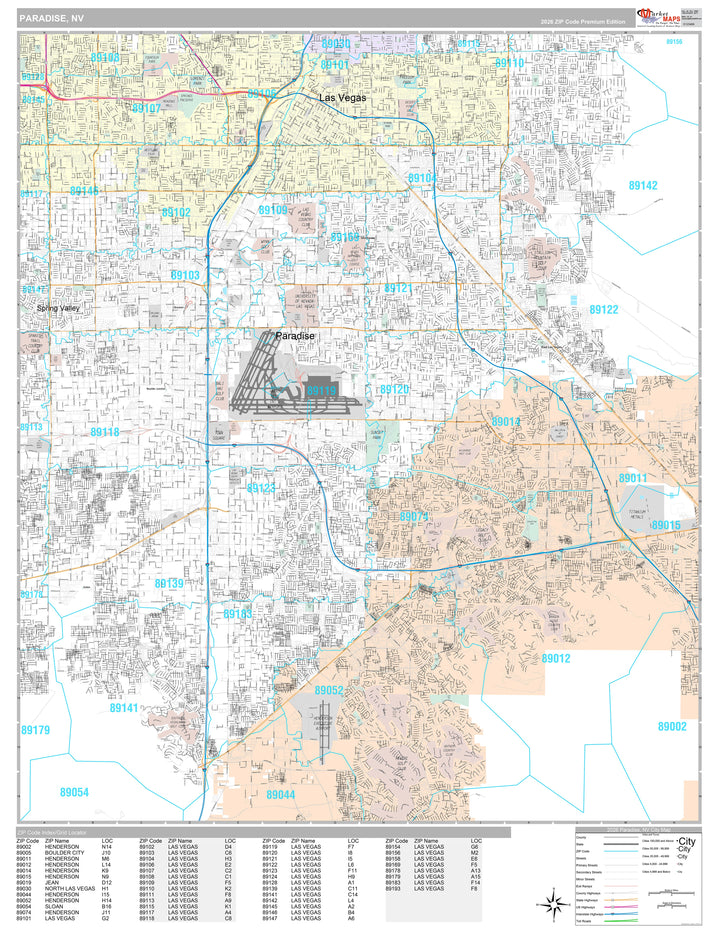Premium Style Wall Map of Paradise NV.