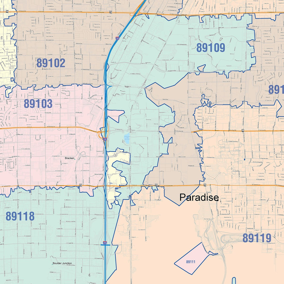 Color Cast Zip Code Style Wall Map of Paradise, NV