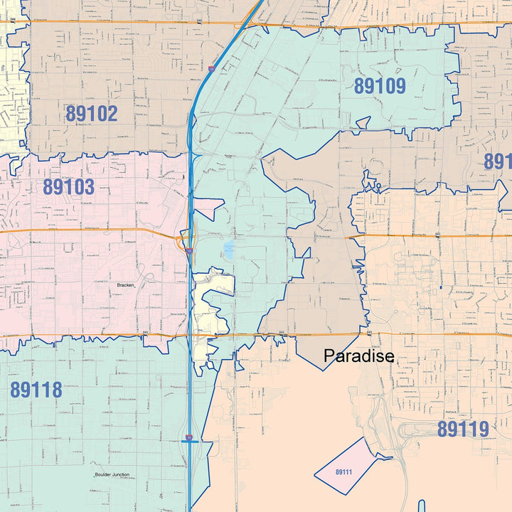 Color Cast Zip Code Style Wall Map of Paradise, NV
