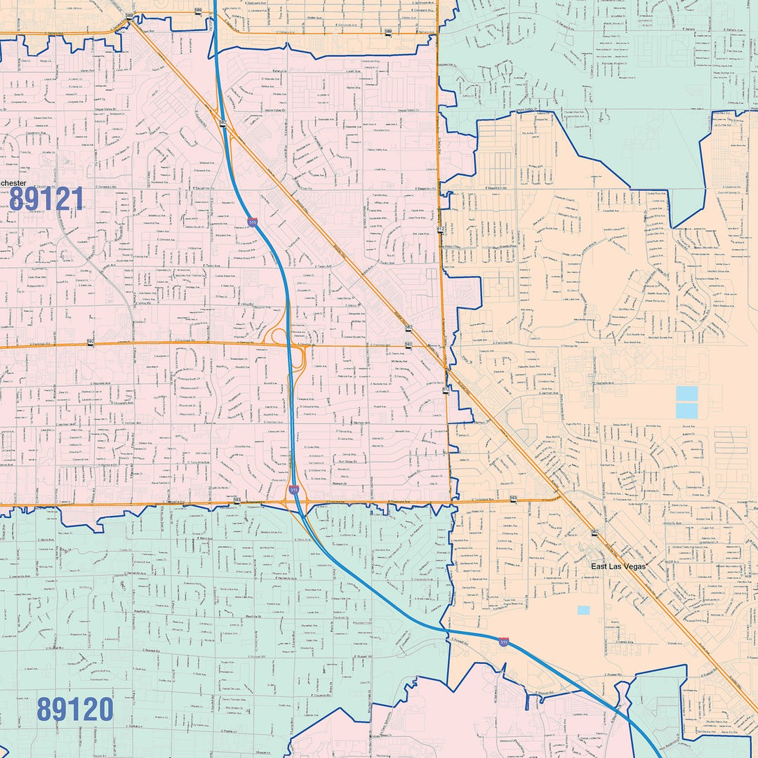 Color Cast Zip Code Style Wall Map of Paradise, NV