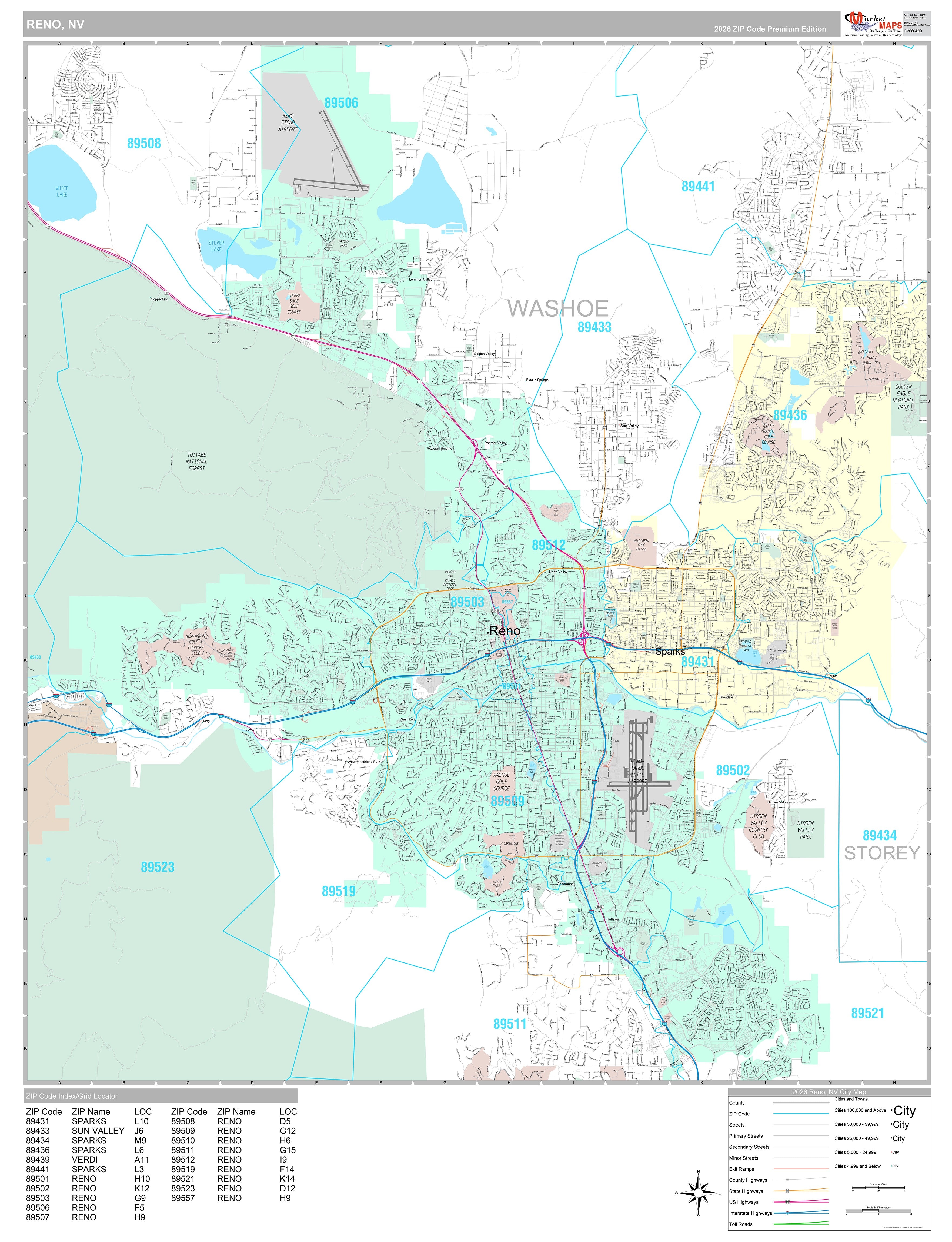 Premium Style Wall Map of Reno NV. – American Map Store