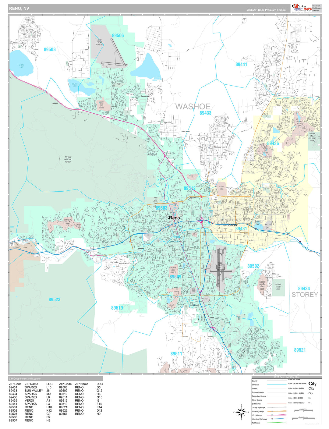 Premium Style Wall Map of Reno NV.