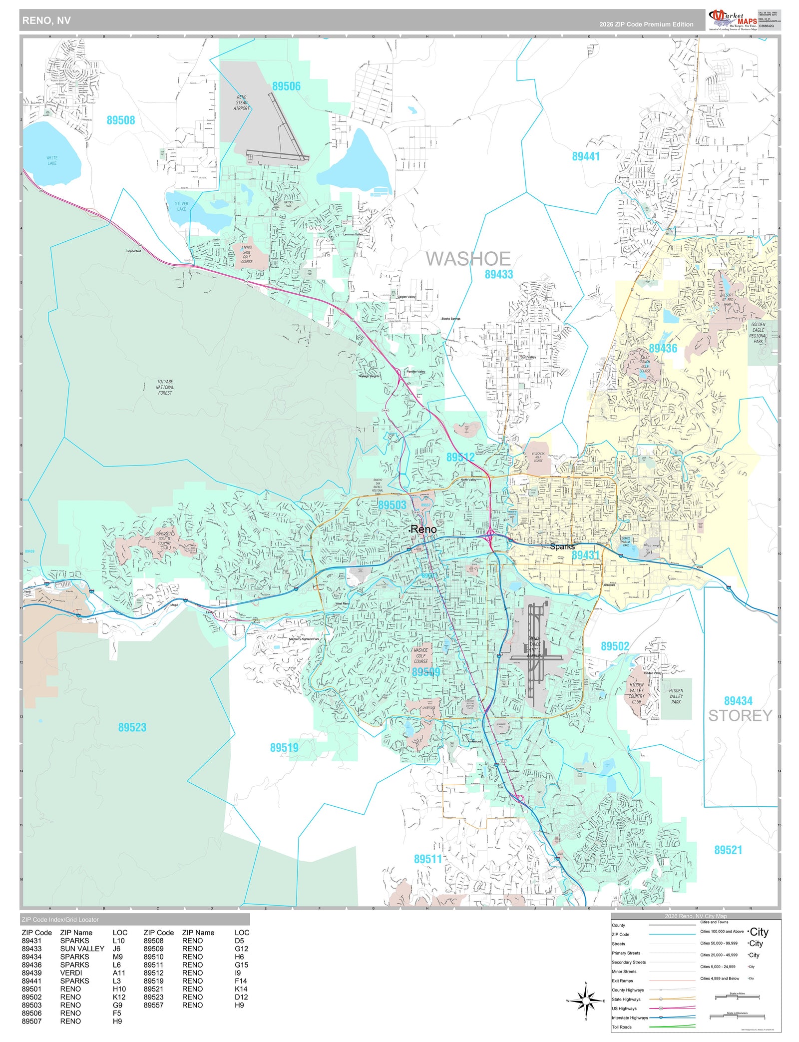 Premium Style Wall Map of Reno NV.