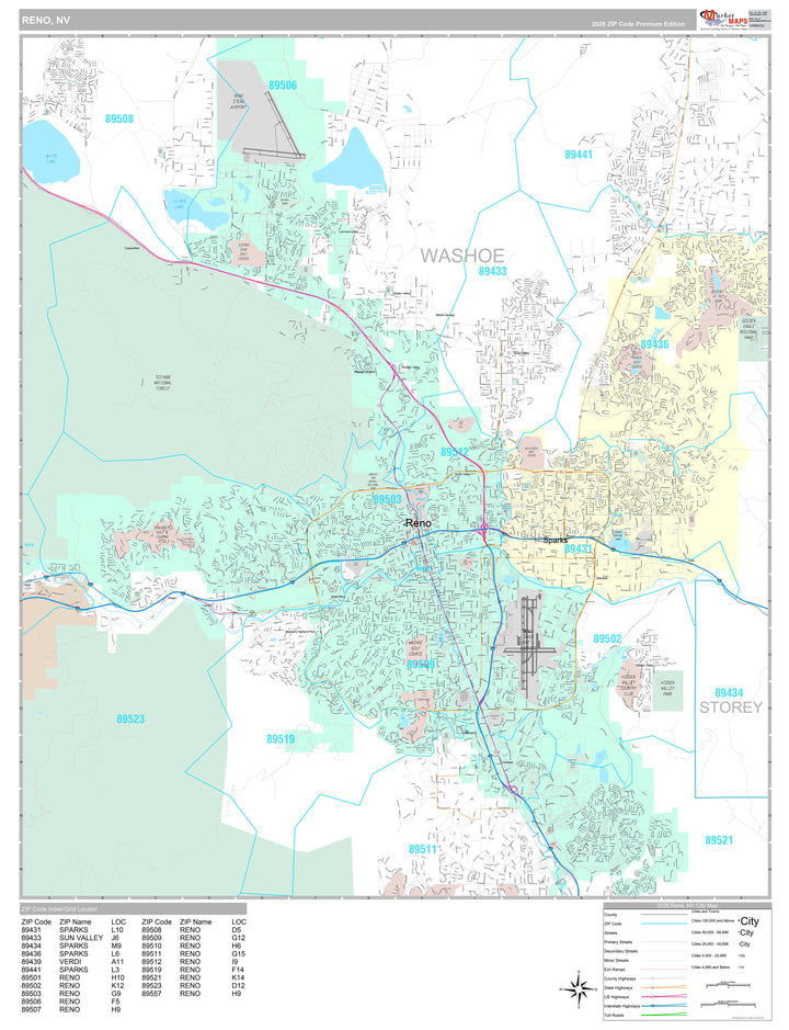 Premium Style Wall Map of Reno NV.