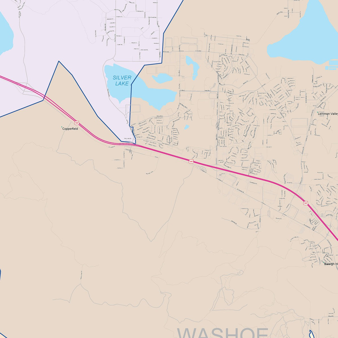 Color Cast Zip Code Style Wall Map of Reno, NV