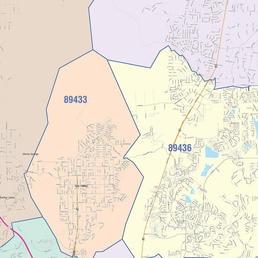 Color Cast Zip Code Style Wall Map of Reno, NV